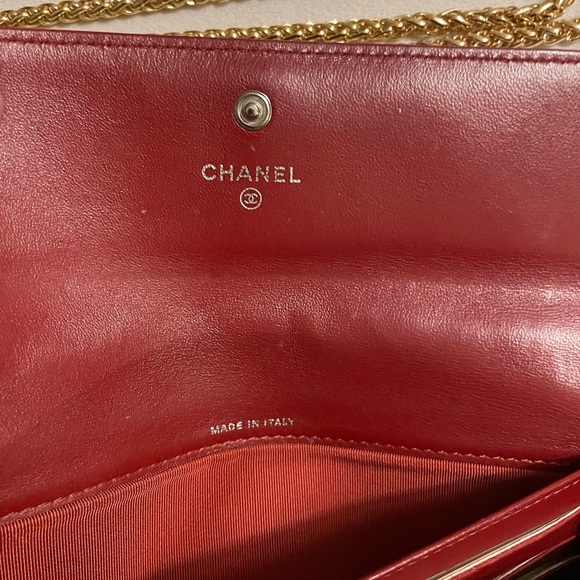 Chanel Red Lambskin Flap Long Wallet On A Unbranded Adjustable Chain With COA - Picture 13 of 14